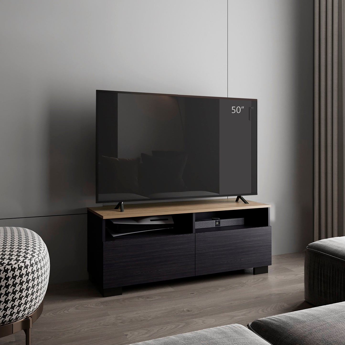 Colman Modern TV Stand with Open Shelves and Compact Profile, Minimalist Media Console for Living Room or Bedroom