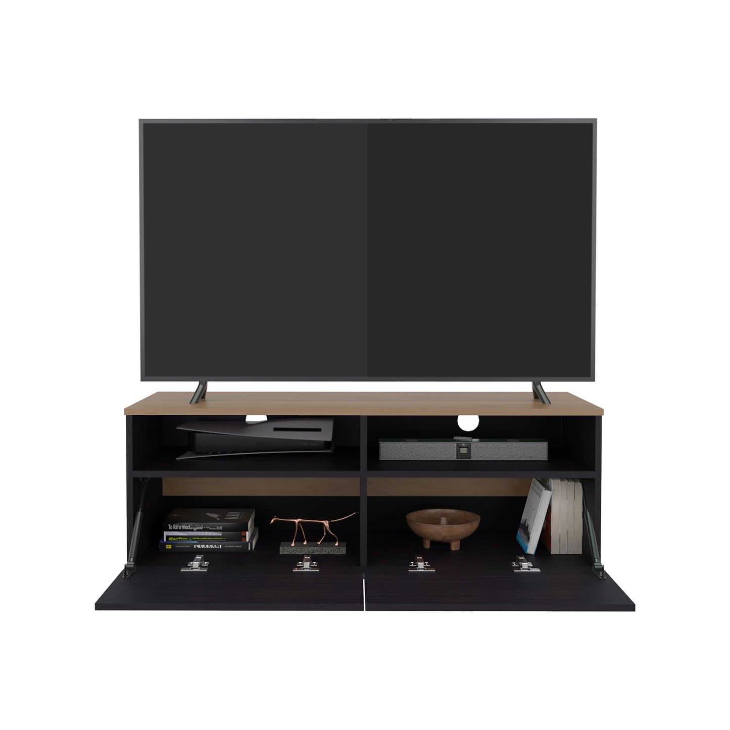 Colman Modern TV Stand with Open Shelves and Compact Profile, Minimalist Media Console for Living Room or Bedroom