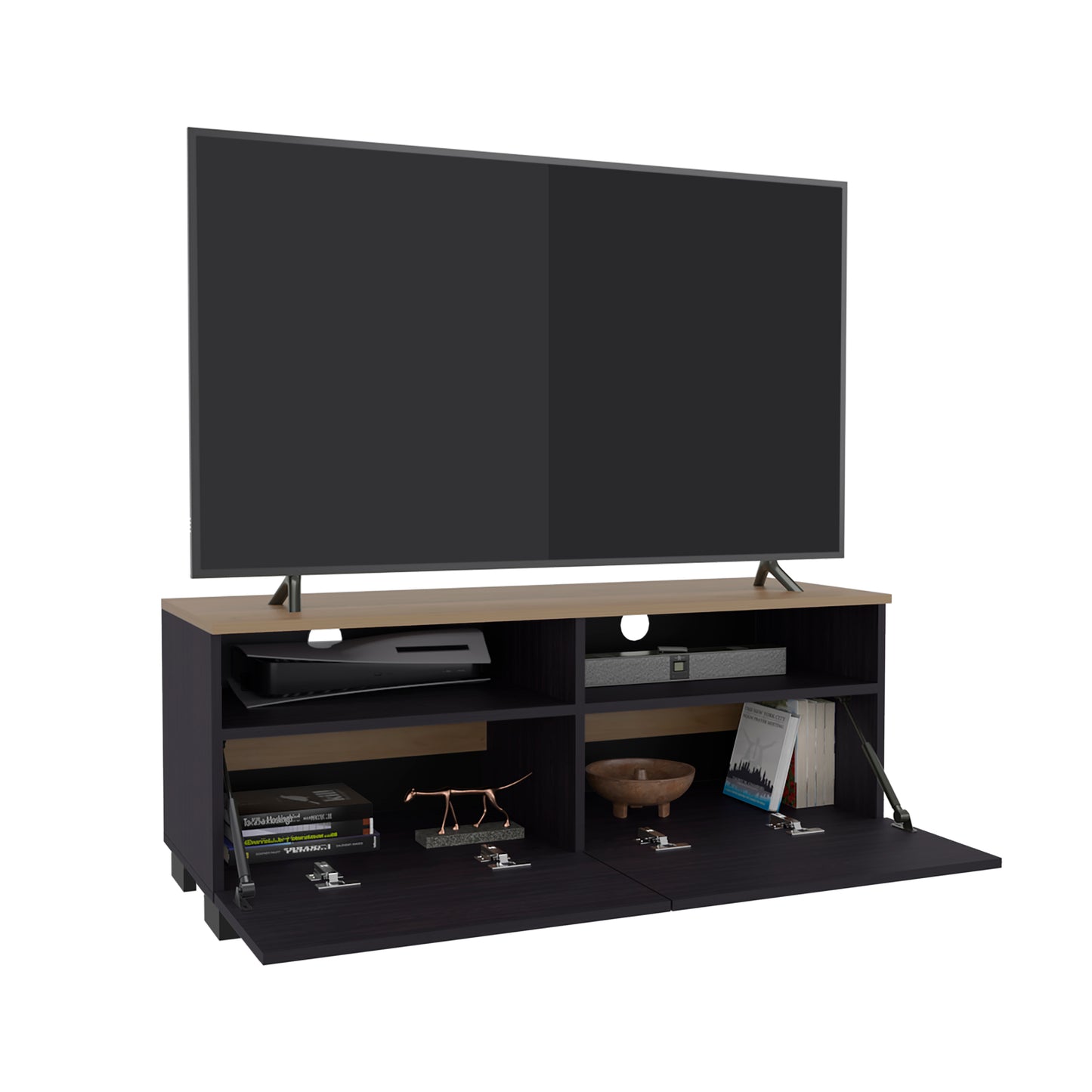 Colman Modern TV Stand with Open Shelves and Compact Profile, Minimalist Media Console for Living Room or Bedroom