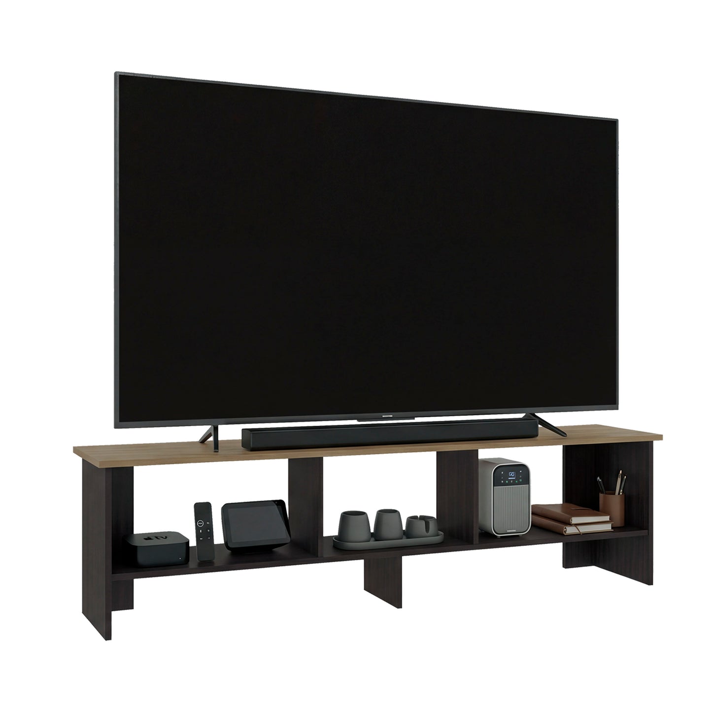 Belga 65" TV Stand with 4 Open Shelves, Modern Media Console for Living Room Entertainment Storage