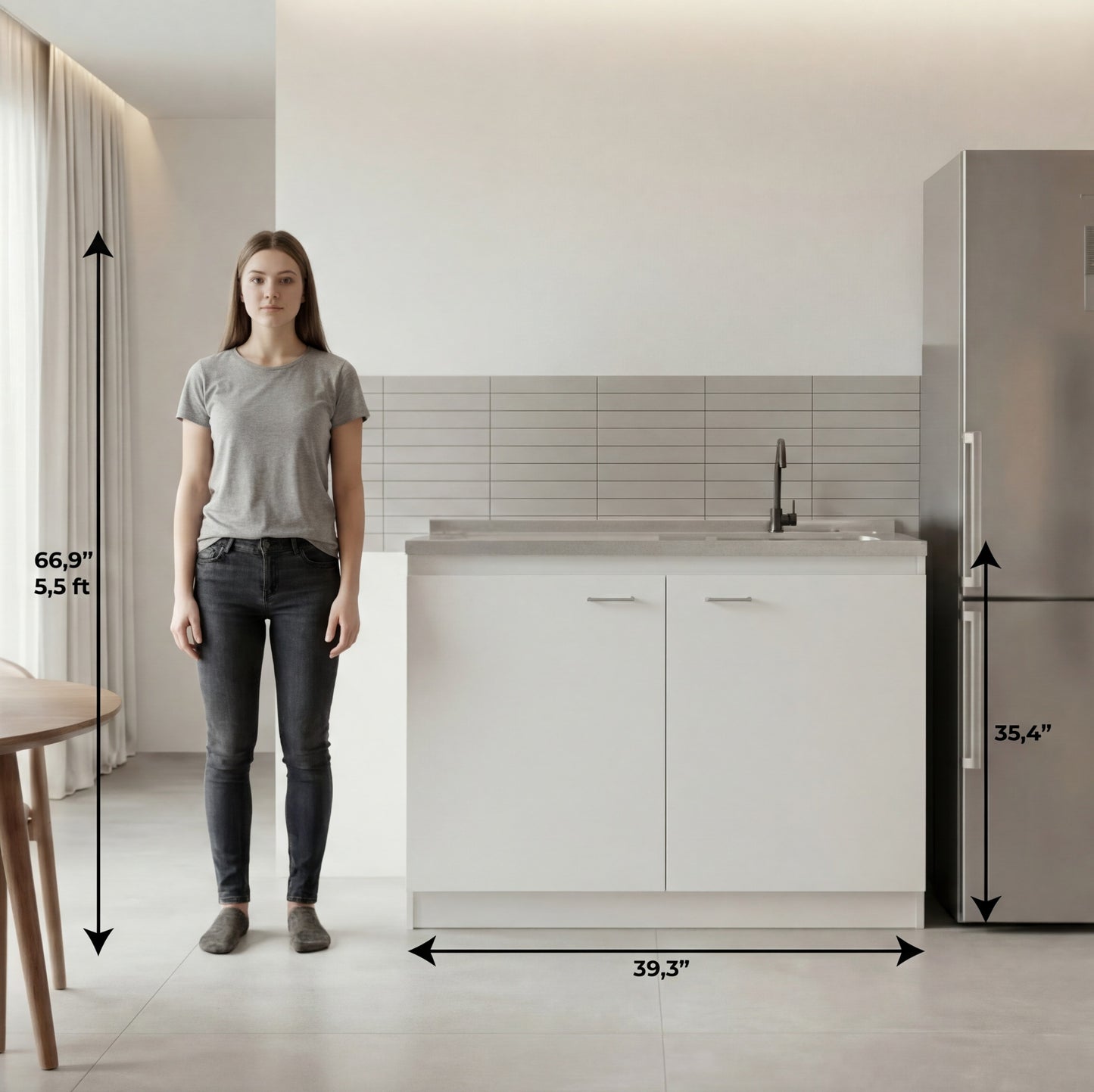 TUHOME Napoles Utility Sink Cabinet with Integrated Steel Sink, Double Door Storage, Interior Shelf and Durable Aluminum Countertop Offering Practical Organization and Functional Workspace for Modern Home Kitchens