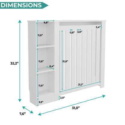 Radiator Cover Cabinet Joseph with Slatted Frame and 3 Shelves, Decorative Heater Cover, Modern Furniture Accent for Living Rooms, Hallways, and Bedrooms, Space-Saving Storage Solution