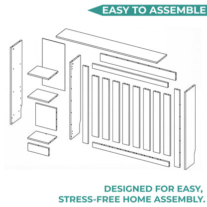 Radiator Cover Cabinet Joseph with Slatted Frame and 3 Shelves, Decorative Heater Cover, Modern Furniture Accent for Living Rooms, Hallways, and Bedrooms, Space-Saving Storage Solution