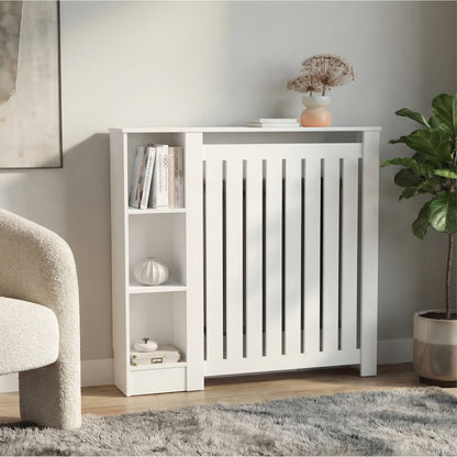 Radiator Cover Cabinet Joseph with Slatted Frame and 3 Shelves, Decorative Heater Cover, Modern Furniture Accent for Living Rooms, Hallways, and Bedrooms, Space-Saving Storage Solution