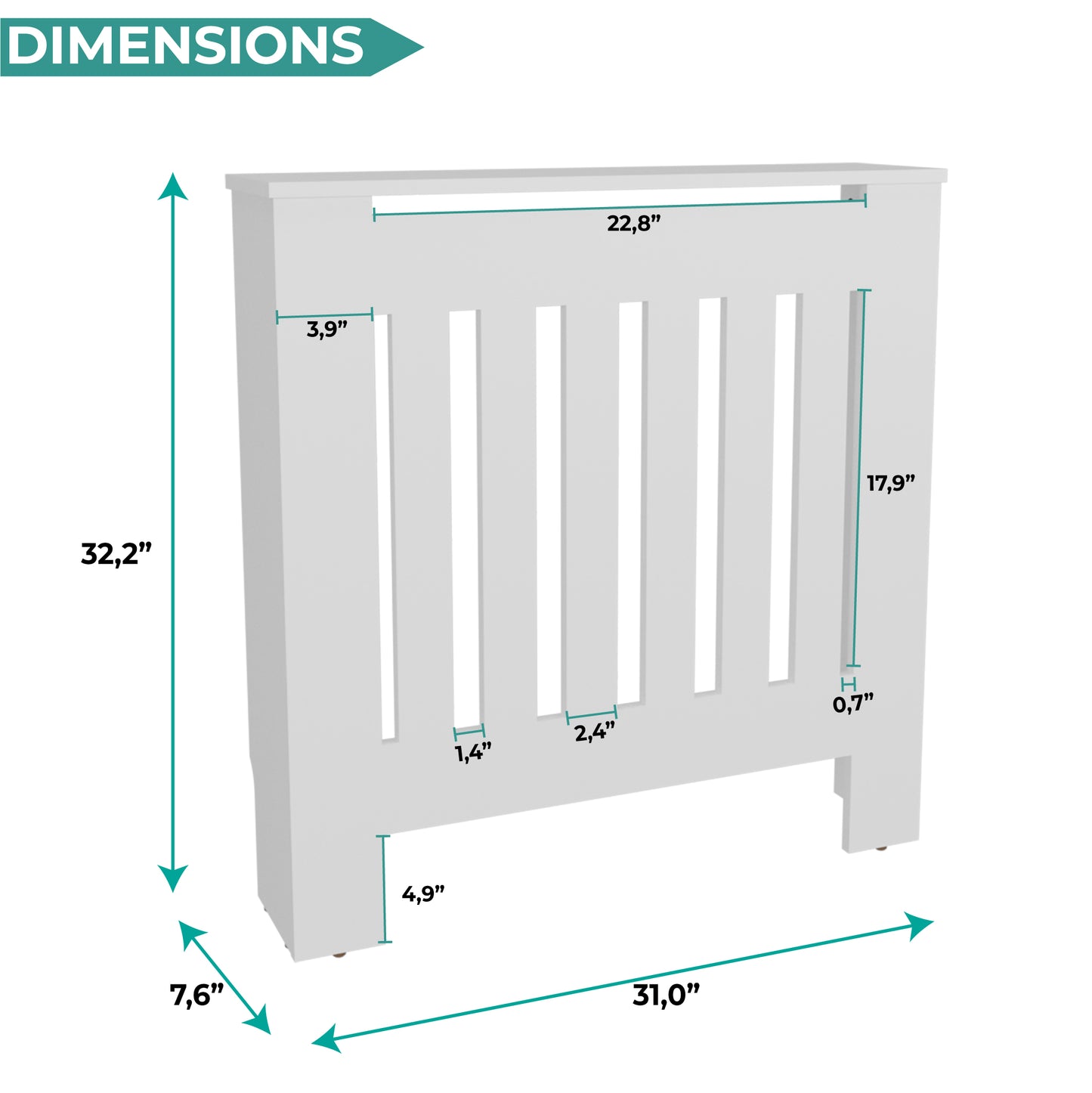 Radiator Cover Linn with Cabinet and Slatted Panel, Modern Home Furniture for Heating Units, Ventilated Decorative Enclosure with Extra Shelf Space, Ideal for Small to Medium Rooms