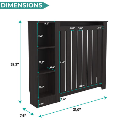 Radiator Cover Cabinet Joseph with Slatted Frame and 3 Shelves, Decorative Heater Cover, Modern Furniture Accent for Living Rooms, Hallways, and Bedrooms, Space-Saving Storage Solution