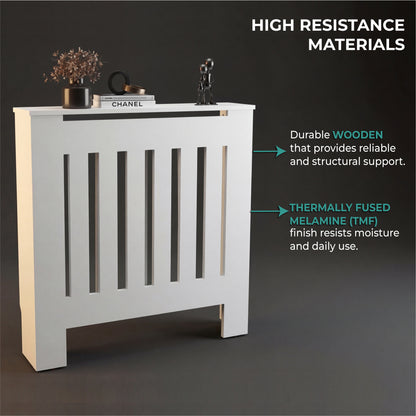 Radiator Cover Linn with Cabinet and Slatted Panel, Modern Home Furniture for Heating Units, Ventilated Decorative Enclosure with Extra Shelf Space, Ideal for Small to Medium Rooms
