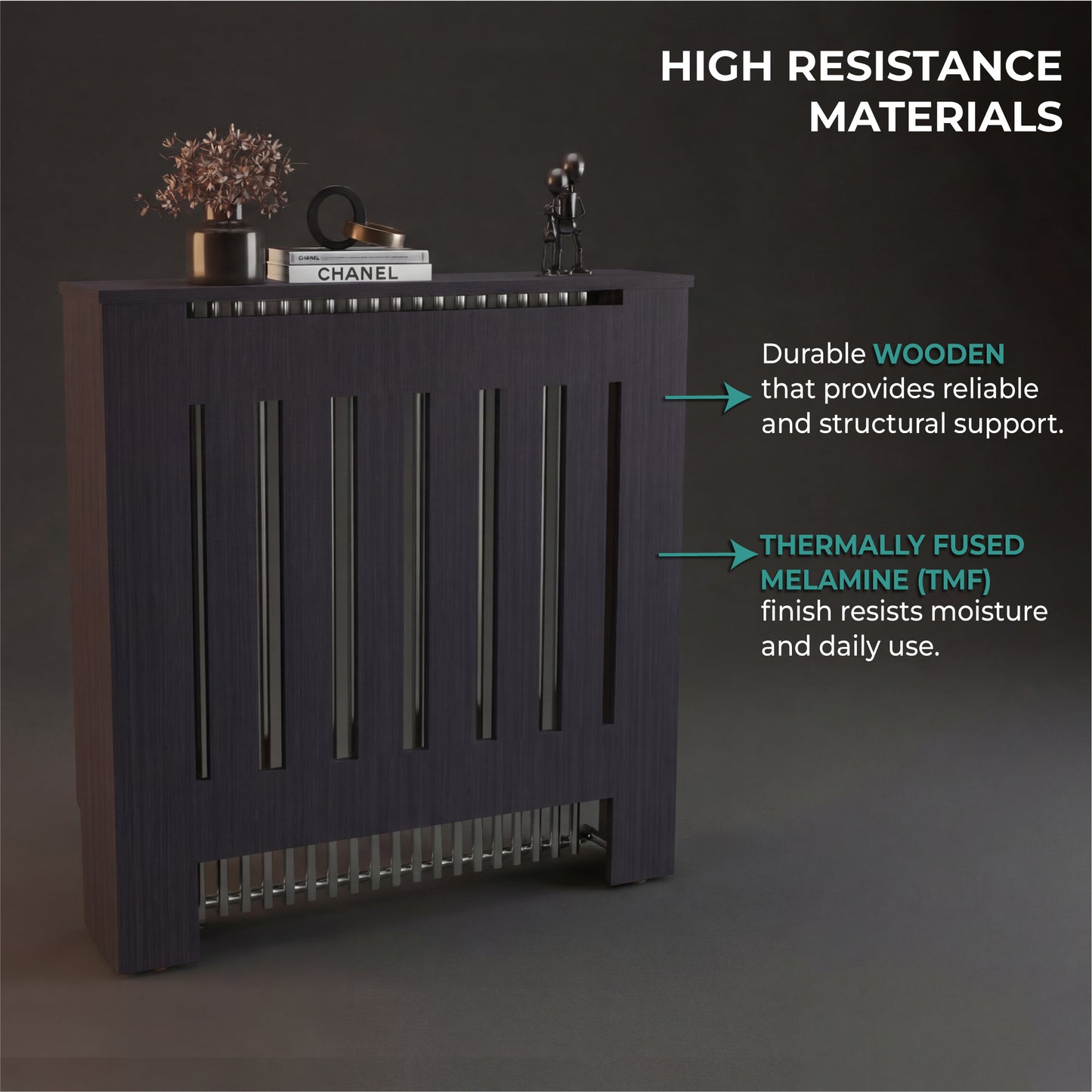 Radiator Cover Linn with Cabinet and Slatted Panel, Modern Home Furniture for Heating Units, Ventilated Decorative Enclosure with Extra Shelf Space, Ideal for Small to Medium Rooms