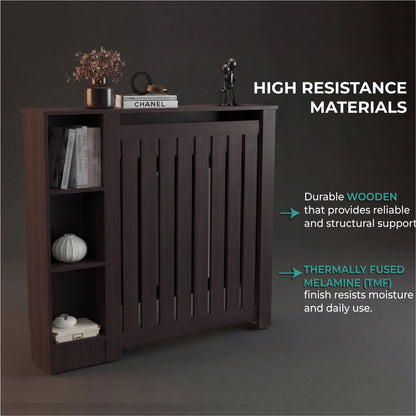Radiator Cover Cabinet Joseph with Slatted Frame and 3 Shelves, Decorative Heater Cover, Modern Furniture Accent for Living Rooms, Hallways, and Bedrooms, Space-Saving Storage Solution