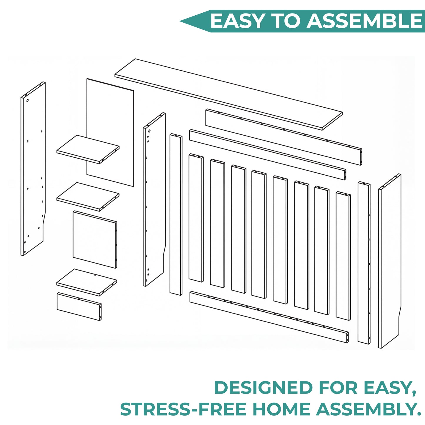 Radiator Cover Cabinet Joseph with Slatted Frame and 3 Shelves, Decorative Heater Cover, Modern Furniture Accent for Living Rooms, Hallways, and Bedrooms, Space-Saving Storage Solution