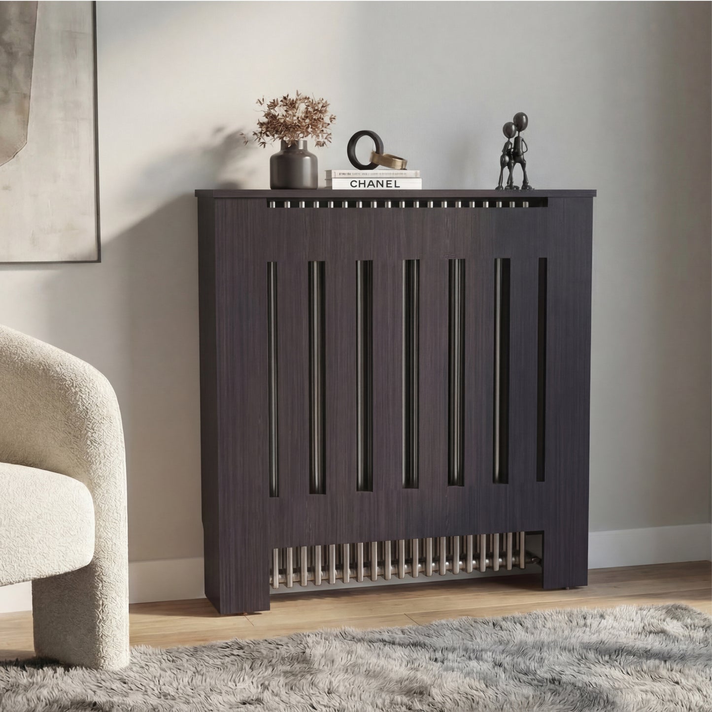 Radiator Cover Linn with Cabinet and Slatted Panel, Modern Home Furniture for Heating Units, Ventilated Decorative Enclosure with Extra Shelf Space, Ideal for Small to Medium Rooms
