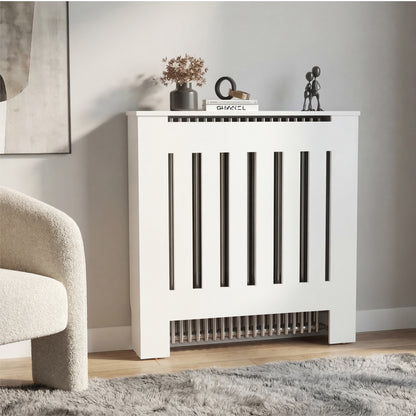 Radiator Cover Linn with Cabinet and Slatted Panel, Modern Home Furniture for Heating Units, Ventilated Decorative Enclosure with Extra Shelf Space, Ideal for Small to Medium Rooms