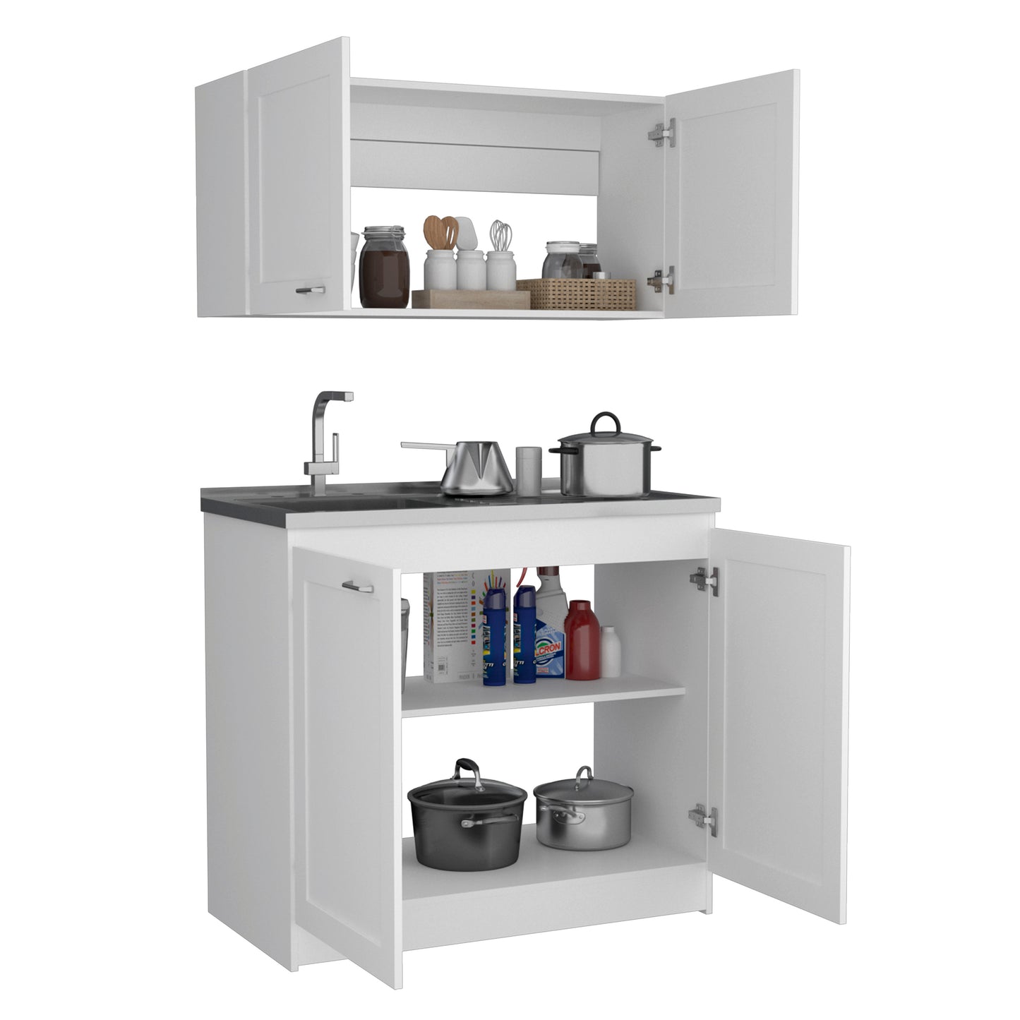 TUHOME Zurich Cabinet Set with Double Door Cabinet, Two Interior Shelves, Spacious Storage and Superior Top Surface for Organized Kitchen Spaces, Freestanding Solution for Home Efficiency and Daily Convenience