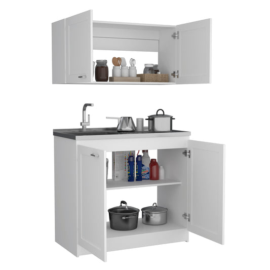 TUHOME Zurich Cabinet Set with Double Door Cabinet, Two Interior Shelves, Spacious Storage and Superior Top Surface for Organized Kitchen Spaces, Freestanding Solution for Home Efficiency and Daily Convenience