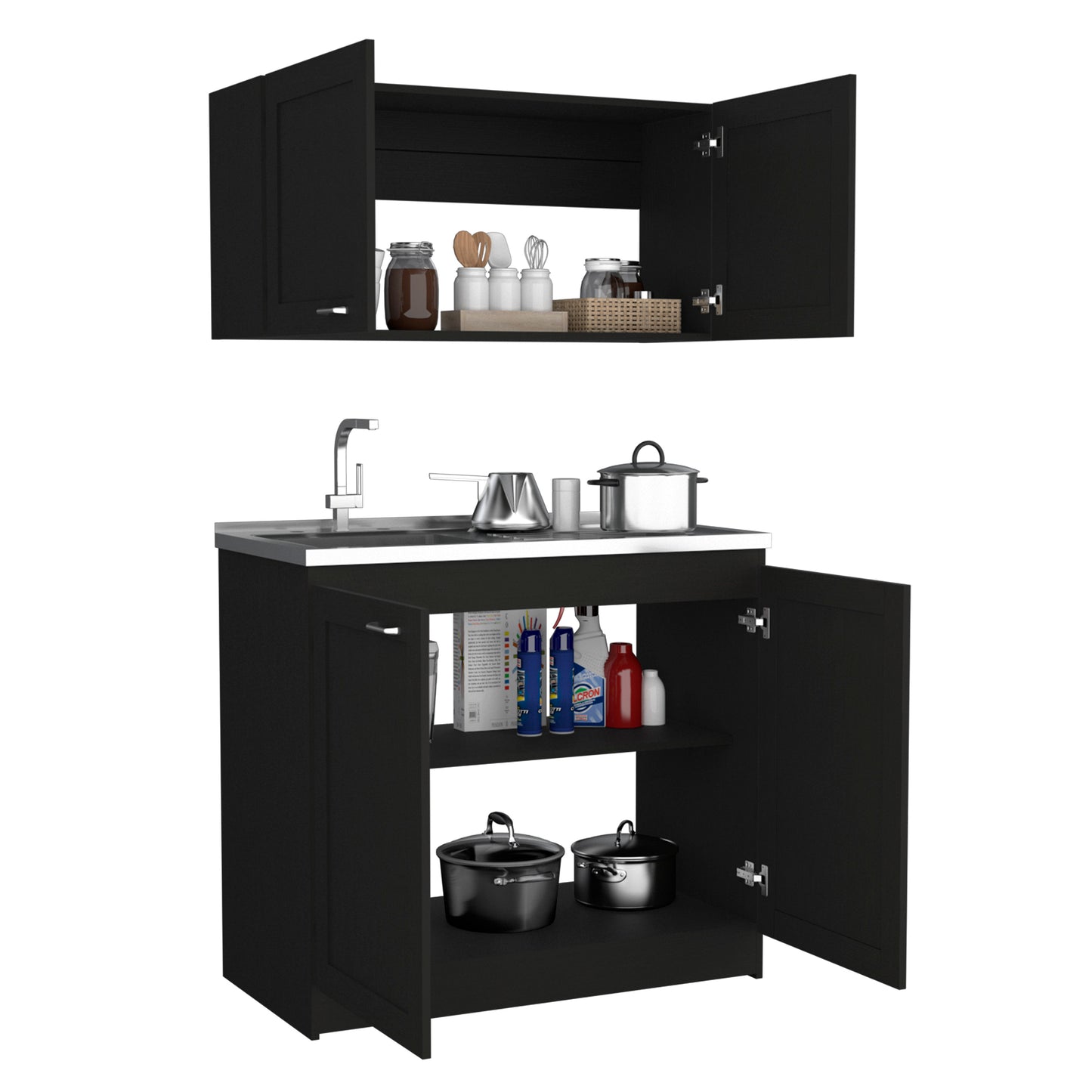 TUHOME Zurich Cabinet Set with Double Door Cabinet, Two Interior Shelves, Spacious Storage and Superior Top Surface for Organized Kitchen Spaces, Freestanding Solution for Home Efficiency and Daily Convenience