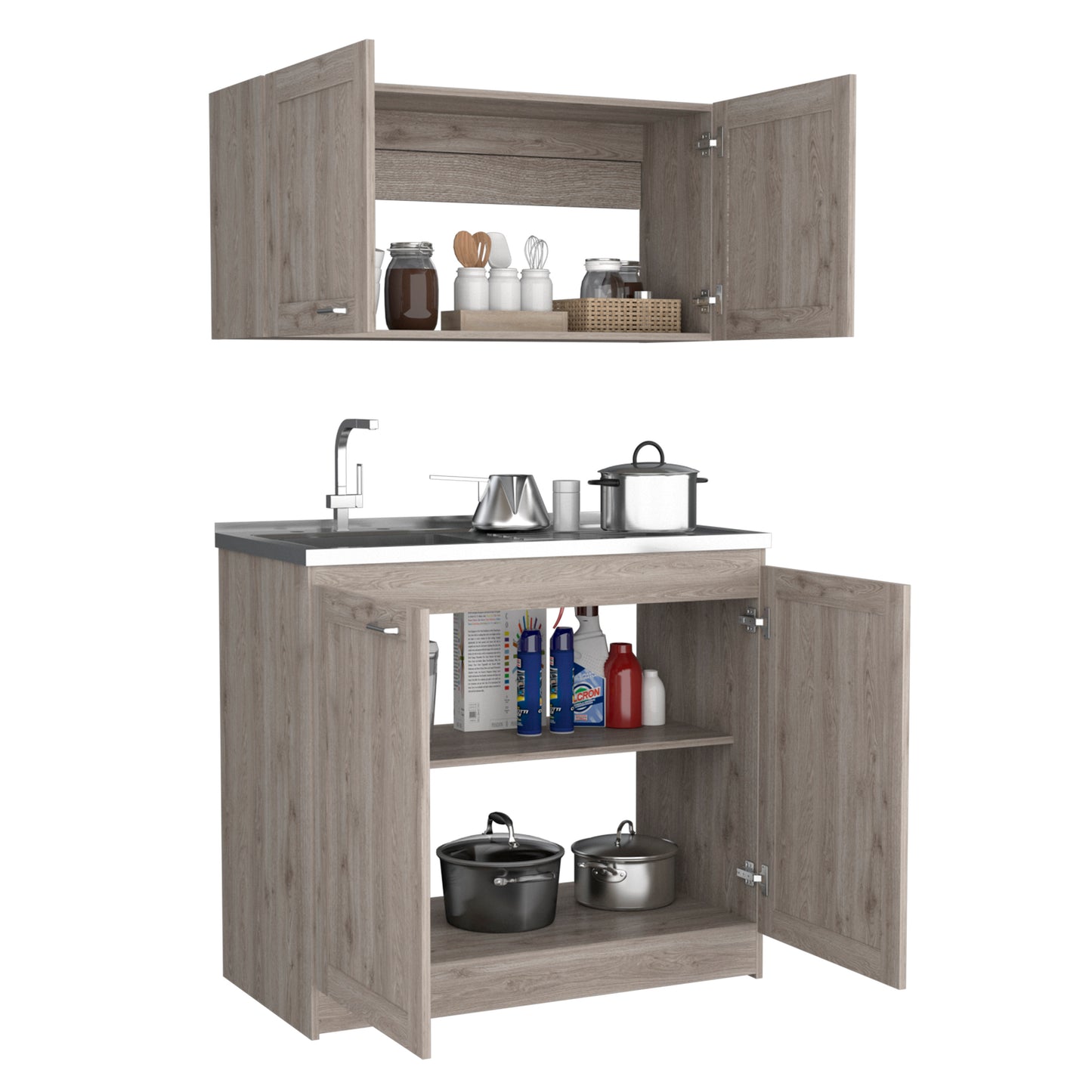 TUHOME Zurich Cabinet Set with Double Door Cabinet, Two Interior Shelves, Spacious Storage and Superior Top Surface for Organized Kitchen Spaces, Freestanding Solution for Home Efficiency and Daily Convenience