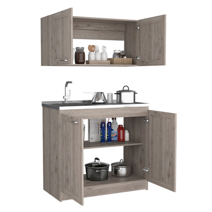 TUHOME Zurich Cabinet Set with Double Door Cabinet, Two Interior Shelves, Spacious Storage and Superior Top Surface for Organized Kitchen Spaces, Freestanding Solution for Home Efficiency and Daily Convenience