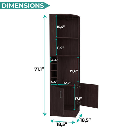 Tuhome Syrah Corner Bar Cabinet with Two External Shelves, Stemware Rack, Eight Cubbies, Modern Design for Living Room or Home Bar