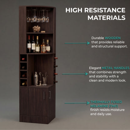 Tuhome Syrah Corner Bar Cabinet with Two External Shelves, Stemware Rack, Eight Cubbies, Modern Design for Living Room or Home Bar