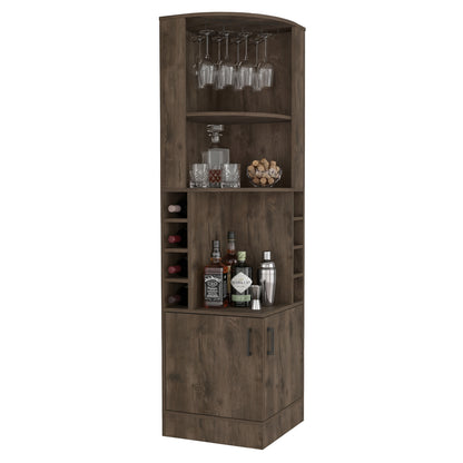 Tuhome Syrah Corner Bar Cabinet with Two External Shelves, Stemware Rack, Eight Cubbies, Modern Design for Living Room or Home Bar