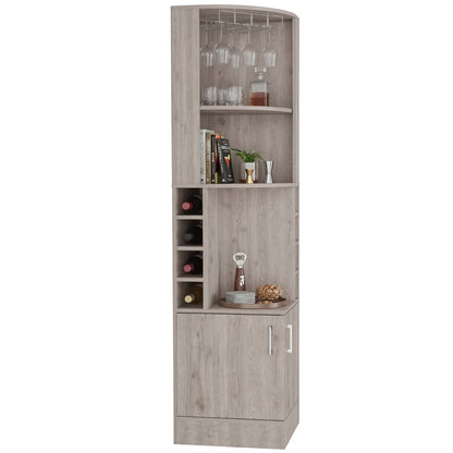 Tuhome Syrah Corner Bar Cabinet with Two External Shelves, Stemware Rack, Eight Cubbies, Modern Design for Living Room or Home Bar