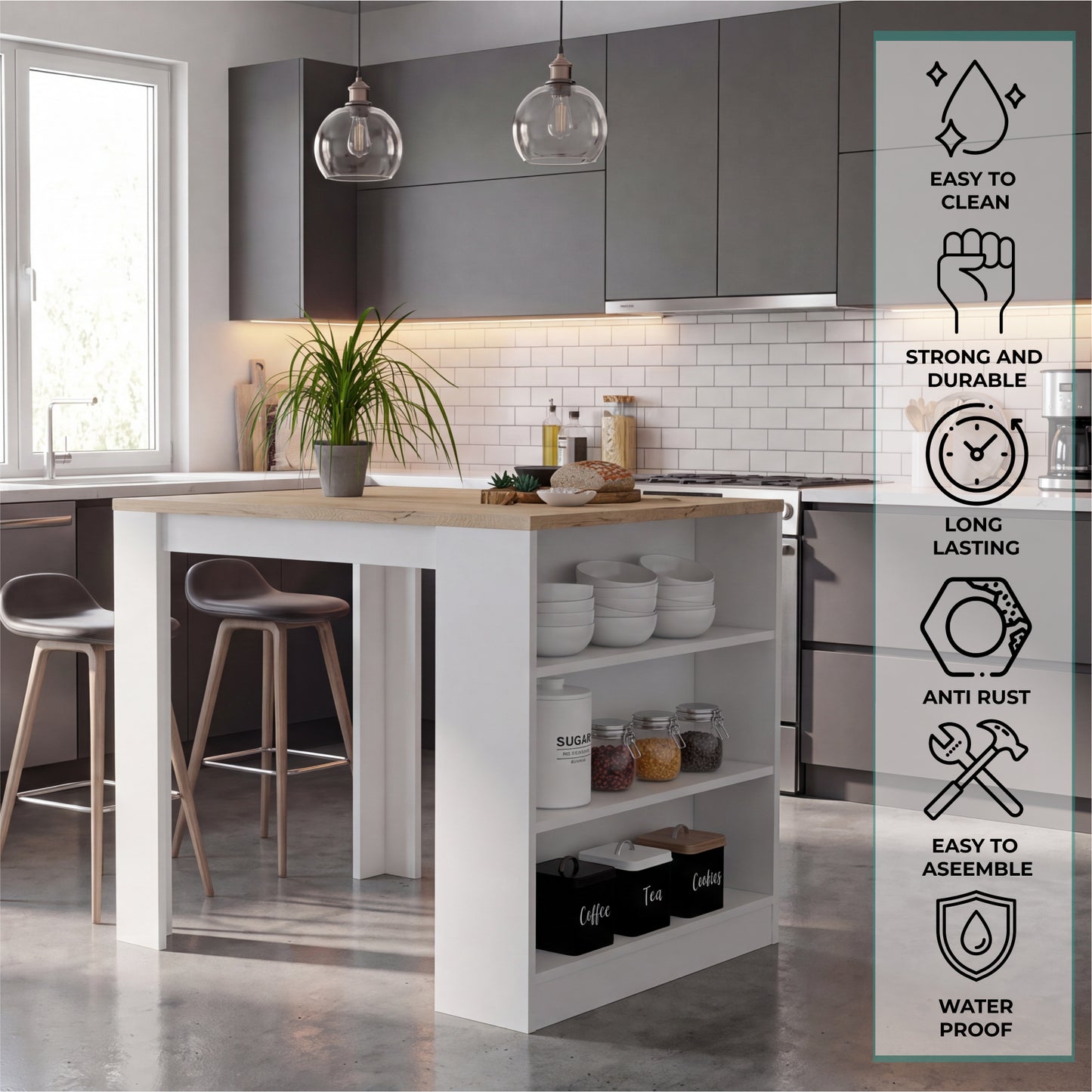 Tuhome Kitchen Counter with Spacious Storage, Open Shelves, Modern and Functional Design, Ideal for Kitchens, Dining Rooms, or Utility Spaces