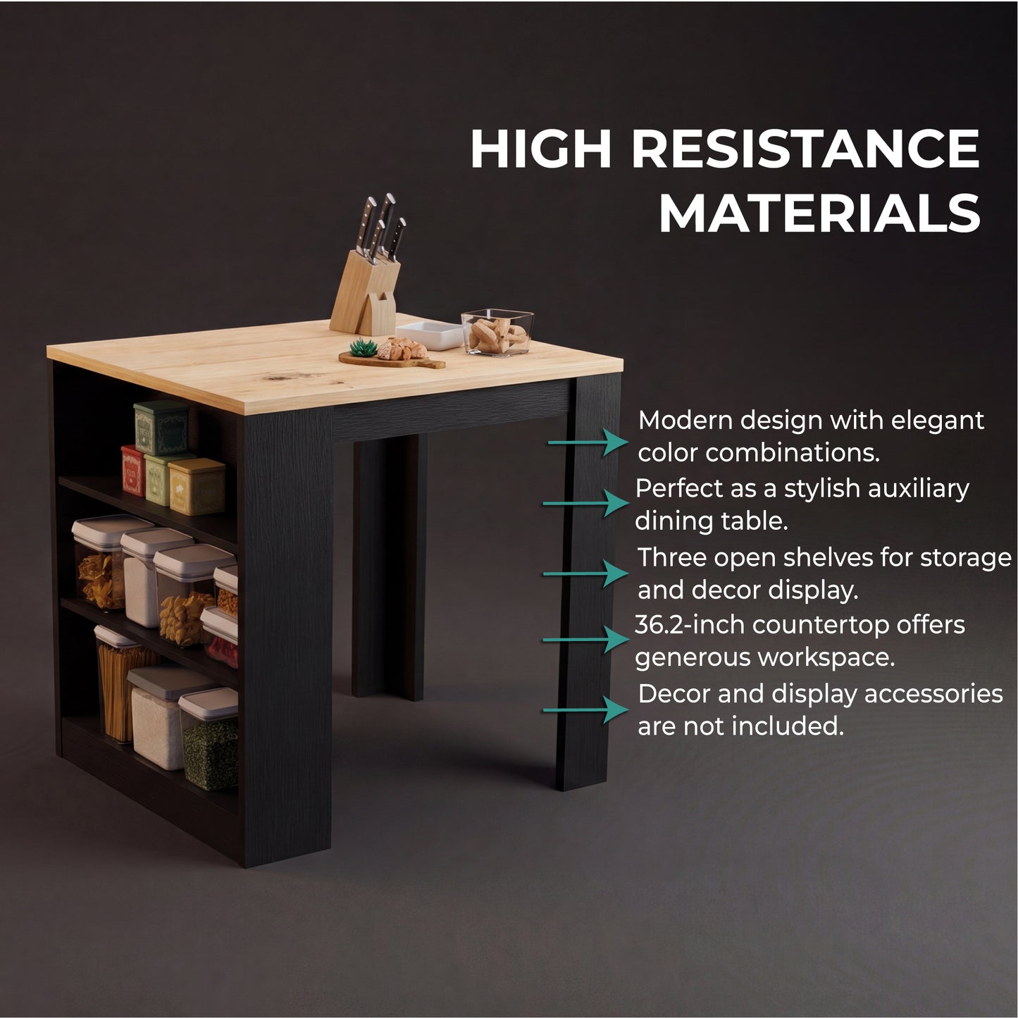 Tuhome Kitchen Counter with Spacious Storage, Open Shelves, Modern and Functional Design, Ideal for Kitchens, Dining Rooms, or Utility Spaces