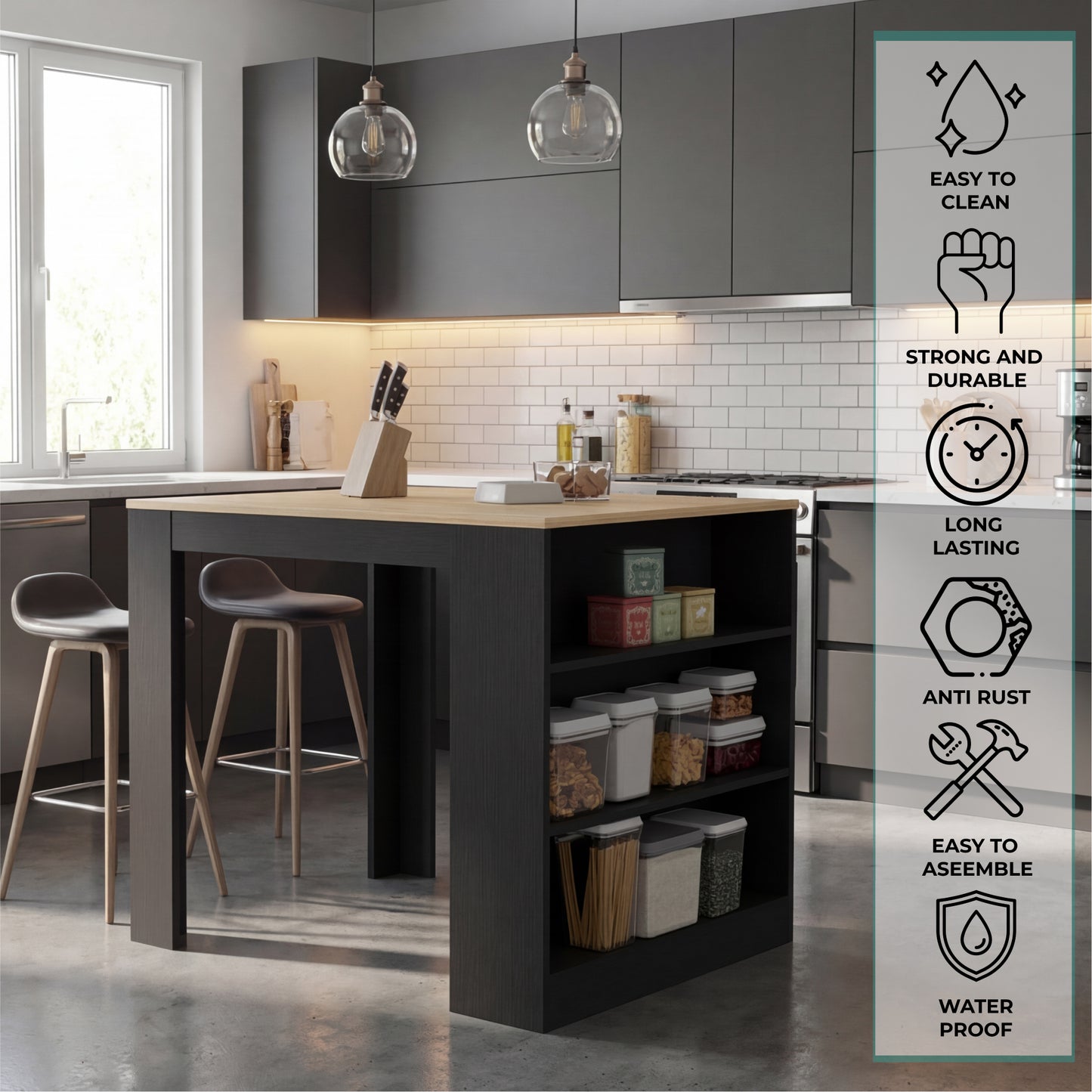 Tuhome Kitchen Counter with Spacious Storage, Open Shelves, Modern and Functional Design, Ideal for Kitchens, Dining Rooms, or Utility Spaces