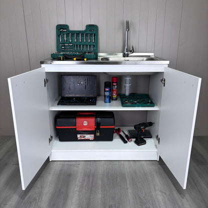 Napoles Utility Sink, Two Shelves, Double Door Cabinet