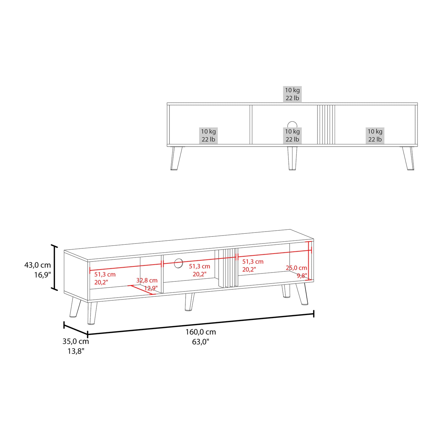 Vance 63" Wide Tv Stand  with Two pull down Cabinets, Two Shelves, Cable Management , Living Room, Tv Room Black Wengue - Light Oak