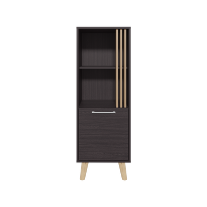 Vance 47" High One Door Cabinet with Two Open Shelves Dark Wengue - Light Oak