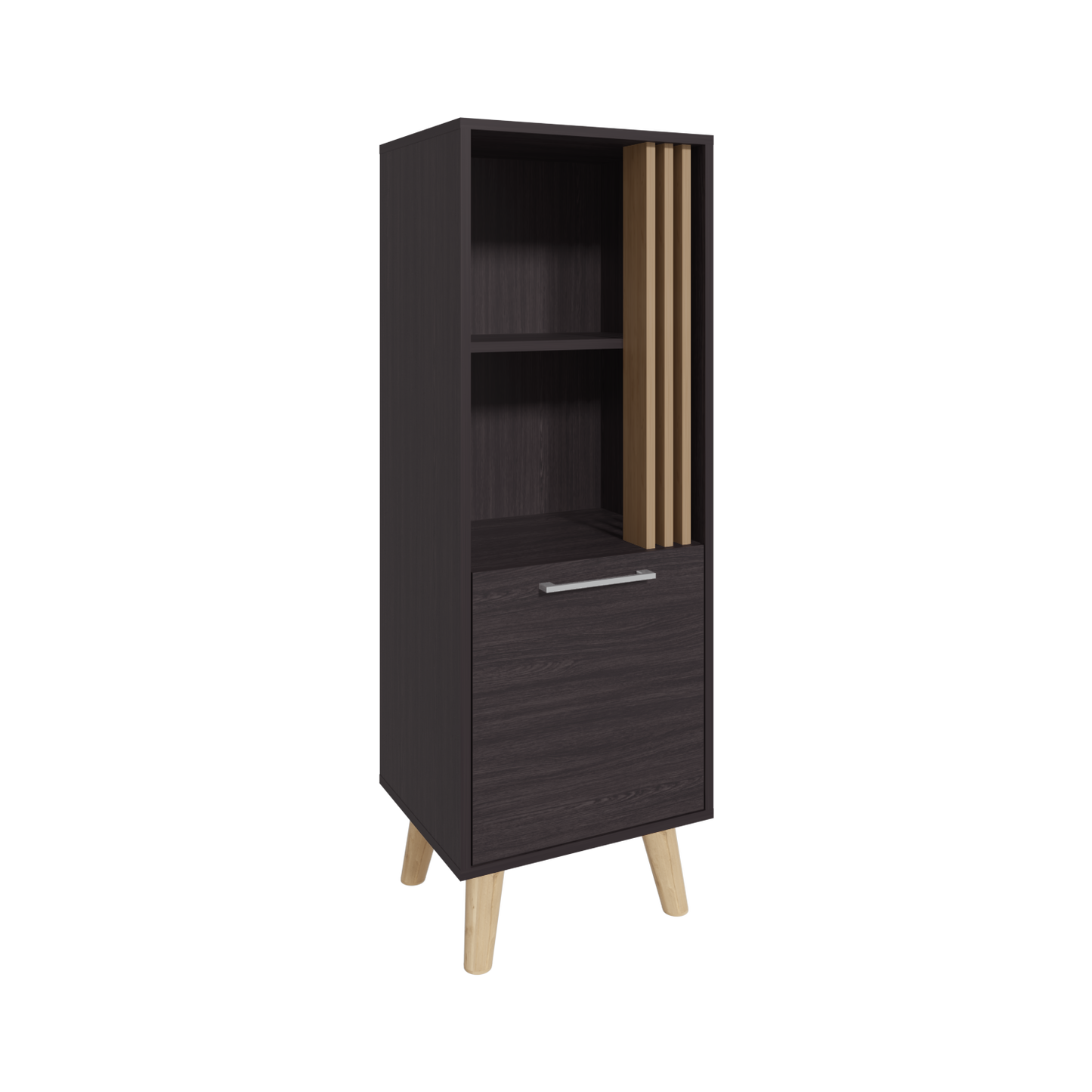 Vance 47" High One Door Cabinet with Two Open Shelves Dark Wengue - Light Oak