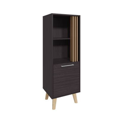 Vance 47" High One Door Cabinet with Two Open Shelves Dark Wengue - Light Oak