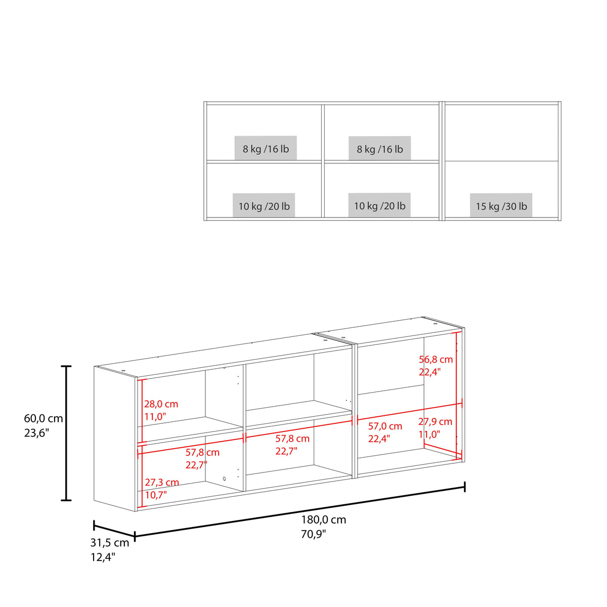 Ely Wall-Mounted Kitchen 5-Door Cabinet with Interior Storag - Wengue