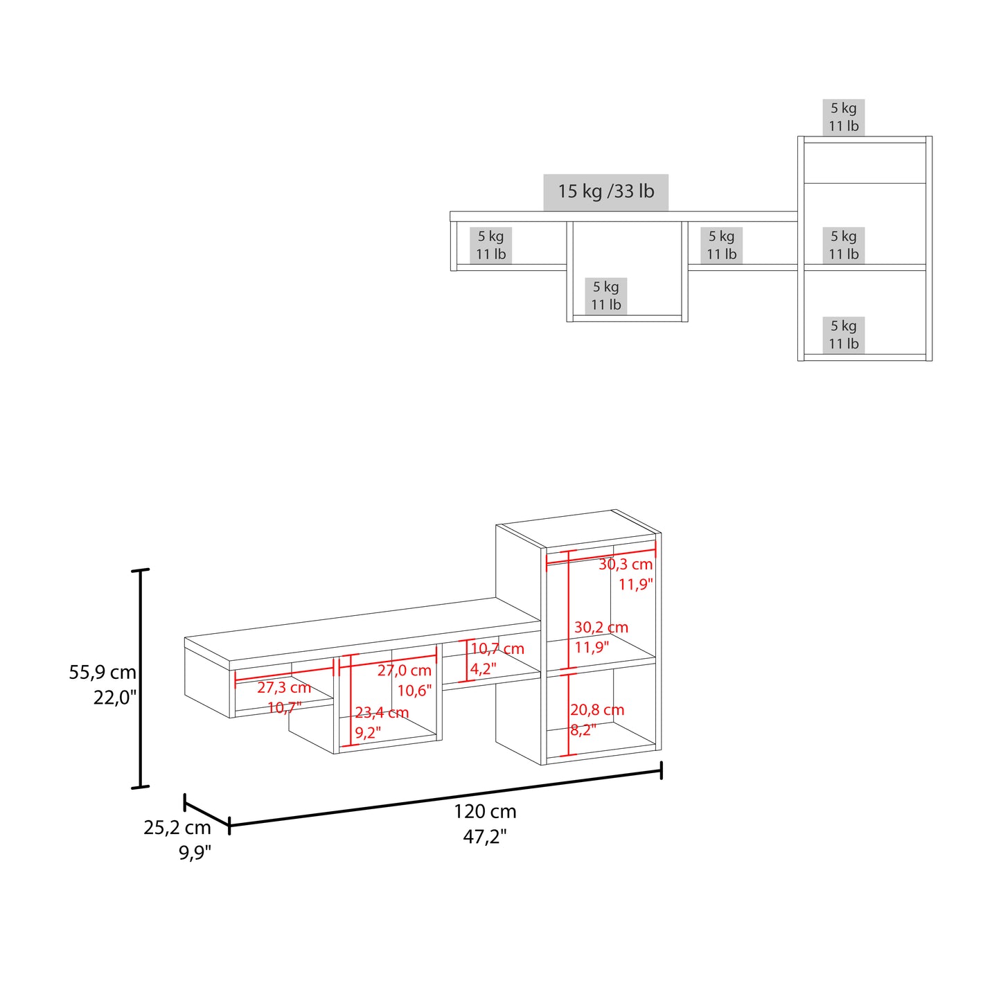 Wallshe 47" Wide 7-Tier Wall Shelf, Cube Shelf Modular Shelf for Living Room, Home office, Bedroom