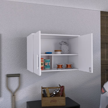 Sideways Wall-Mounted Cabinet with Two Doors and Four Internal Storage Shelves, Compact Kitchen or Laundry Room Floating Storage Cabinet