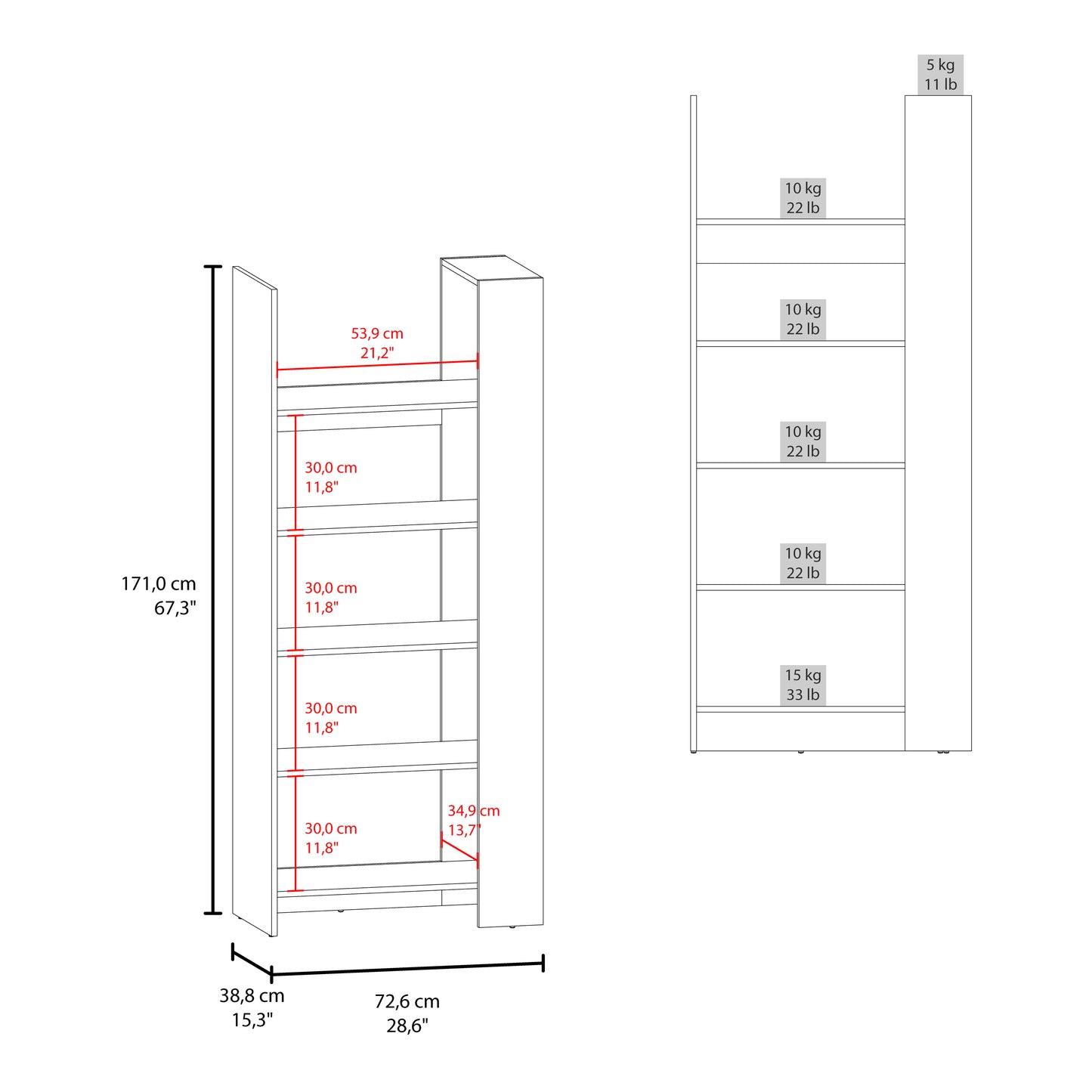 Woodstock Bookcase, Modern Vertical Design, Freestanding Storage Unit