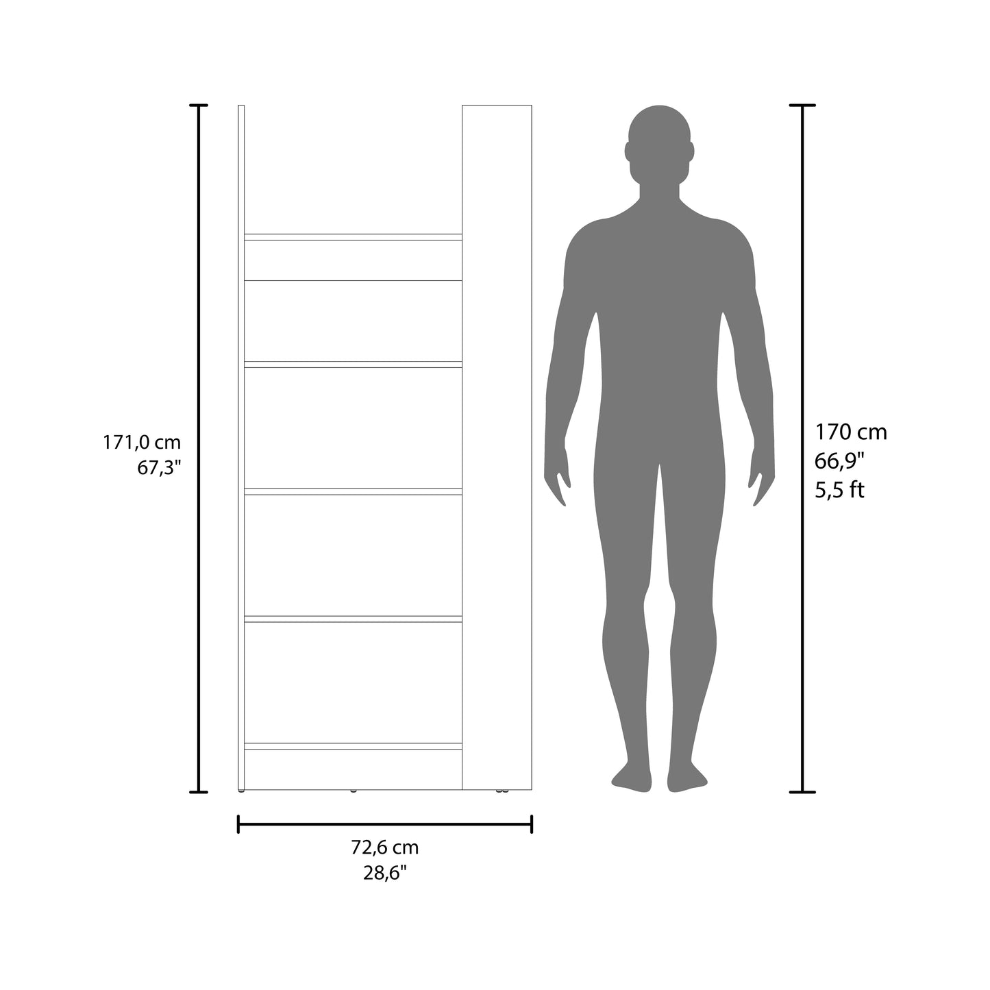 Woodstock Bookcase, Modern Vertical Design, Freestanding Storage Unit