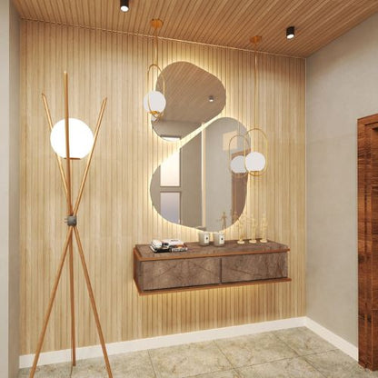 Modern MDF Wall Panel - Textured Surface for Noise Reduction, Honey Oak Finish, 0.71" Depth, 7.94" Width, 96.06" Height, Easy Installation