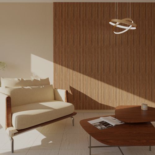 Modern MDF Wall Panel - Textured Surface for Noise Reduction, Honey Oak Finish, 0.71" Depth, 7.94" Width, 96.06" Height, Easy Installation