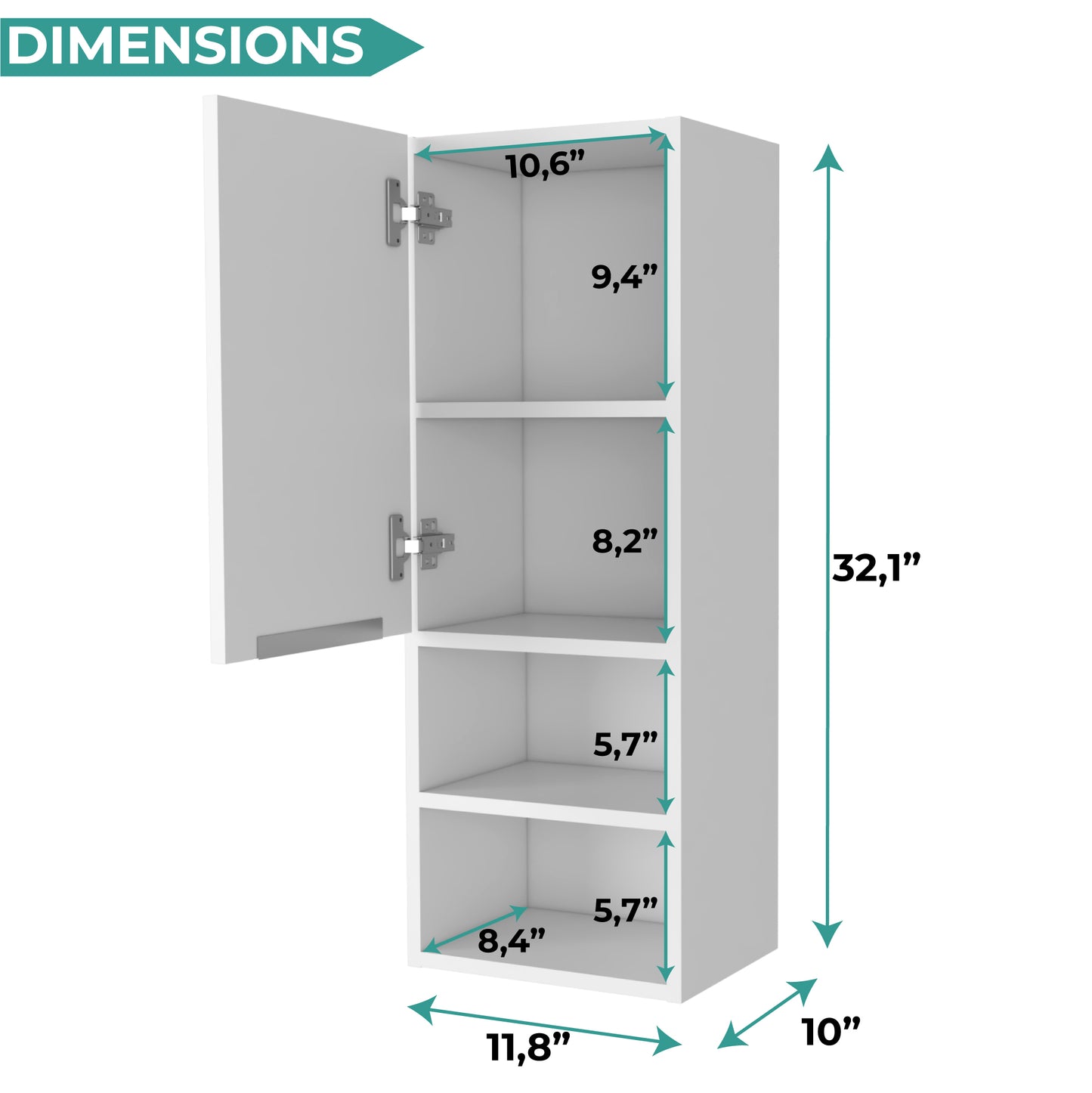 Mila Bathroom Cabinet with Single-Door Compartment, Two Interior Shelves, Dual External Open Shelves and Space-Saving Wall Design for Organized Storage, Daily Essentials Access and Modern Bathroom Convenience