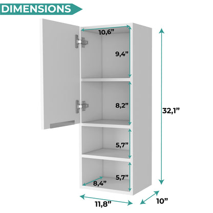 Mila Bathroom Cabinet with Single-Door Compartment, Two Interior Shelves, Dual External Open Shelves and Space-Saving Wall Design for Organized Storage, Daily Essentials Access and Modern Bathroom Convenience