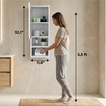 Mila Bathroom Cabinet with Single-Door Compartment, Two Interior Shelves, Dual External Open Shelves and Space-Saving Wall Design for Organized Storage, Daily Essentials Access and Modern Bathroom Convenience