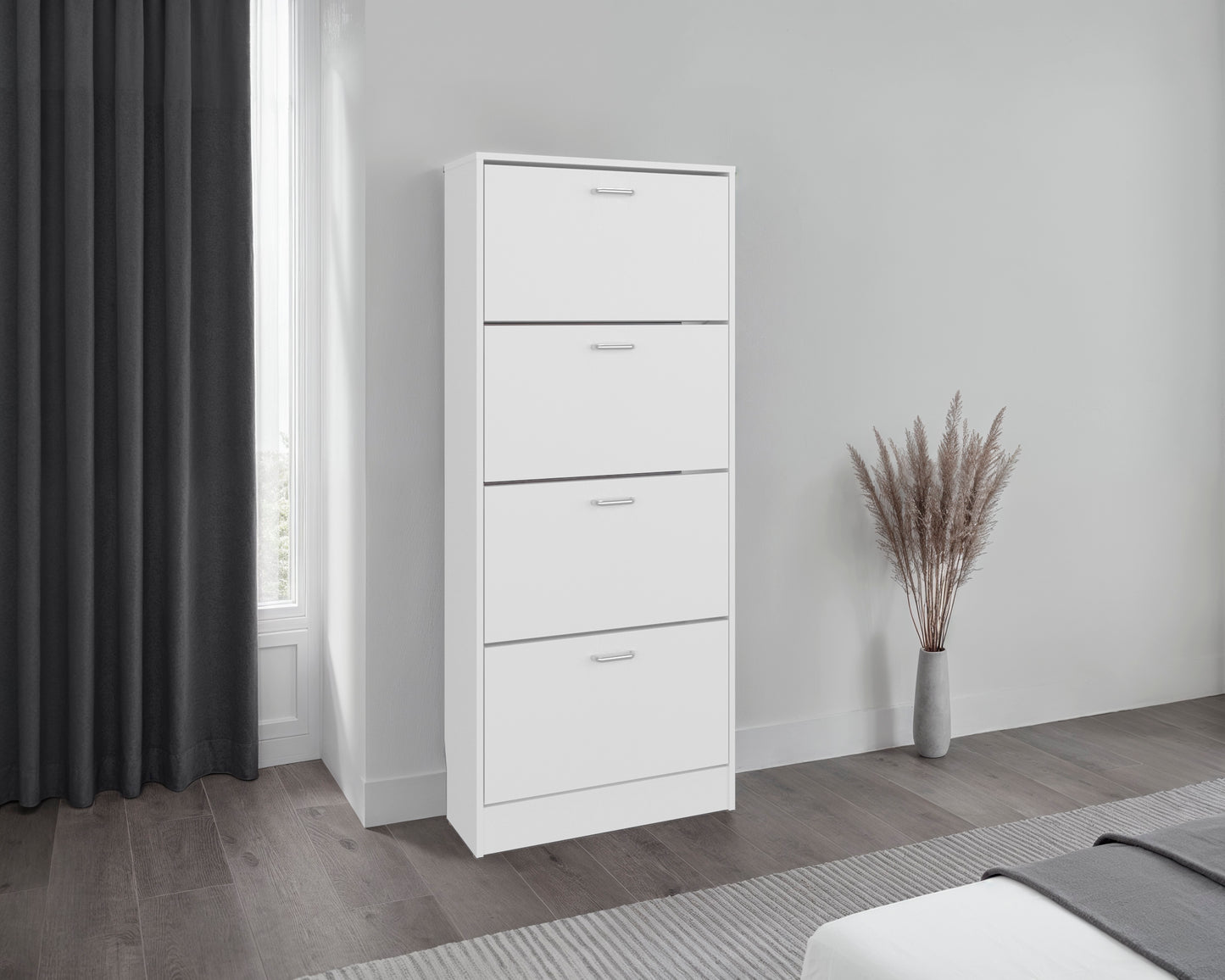 Inola 4 Door Shoe Rack Cabinet for Entryway and Home Storage, Space-Saving Shoe Organizer with Enclosed Design, Modern Style for Hallway or Bedroom Use