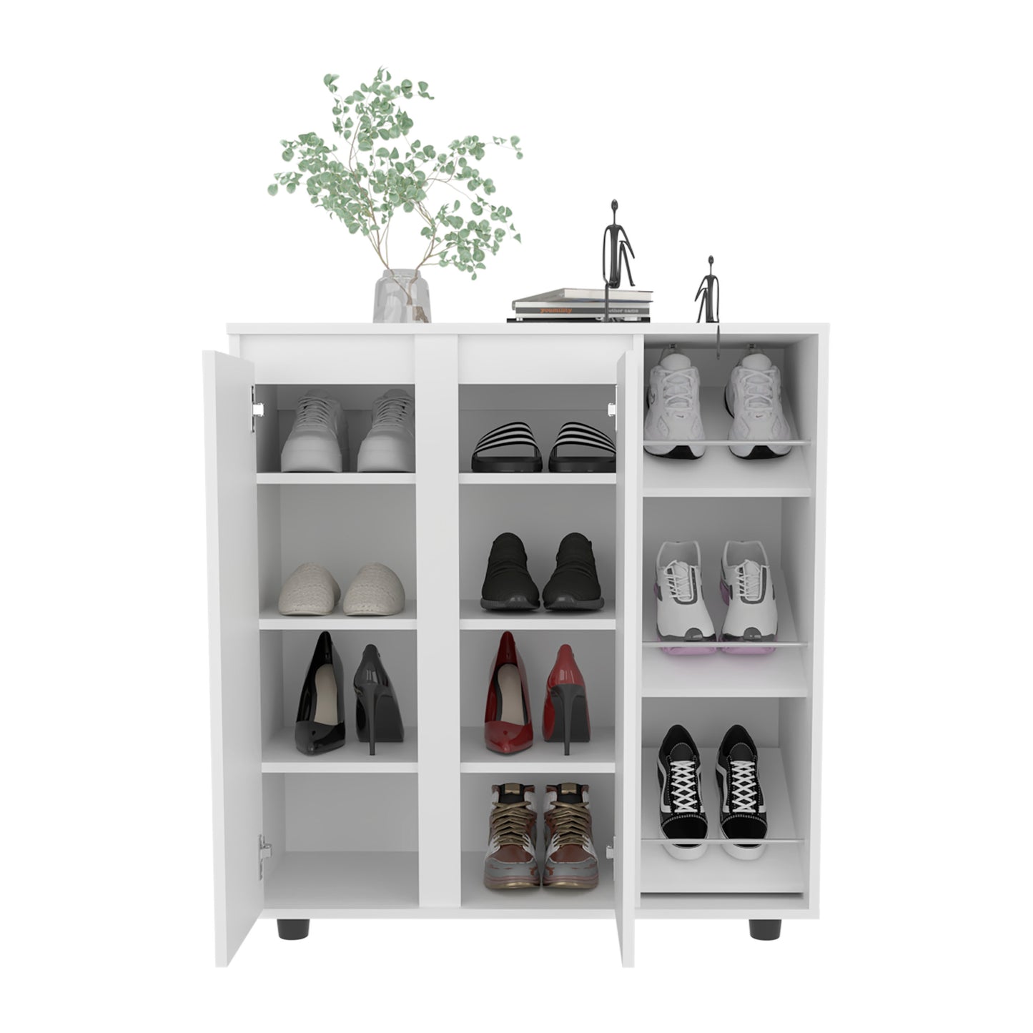 Houck Shoe Rack with 3 Side Tiers, Compact Storage for Shoes, Boots, and Accessories Organizer