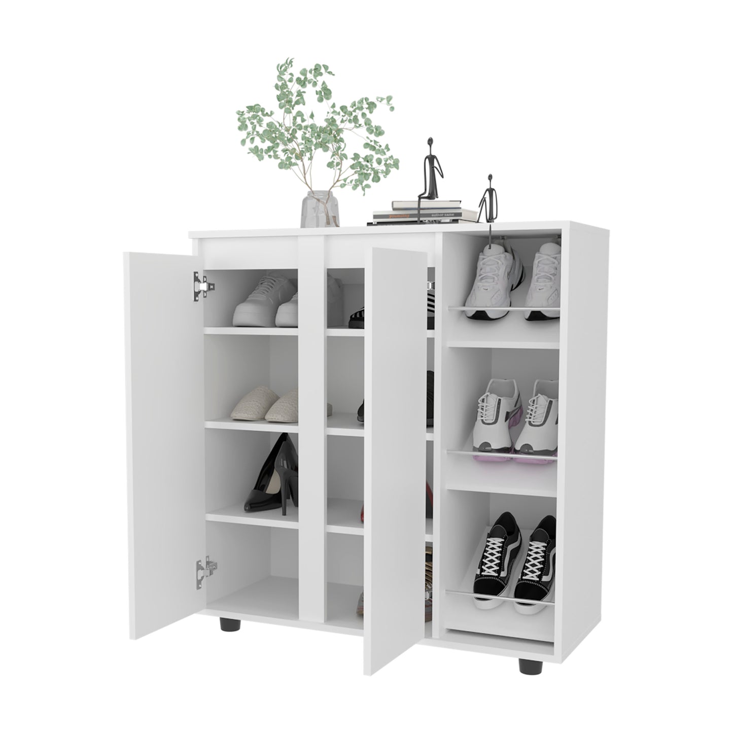 Houck Shoe Rack with 3 Side Tiers, Compact Storage for Shoes, Boots, and Accessories Organizer