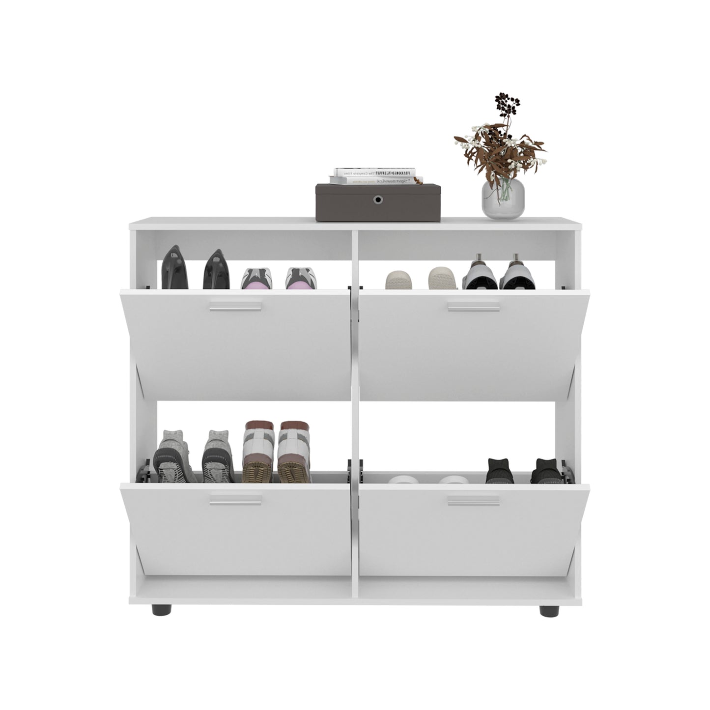Opal 4-Door Shoe Rack Cabinet With Multiple Shelves, Modern Footwear Storage