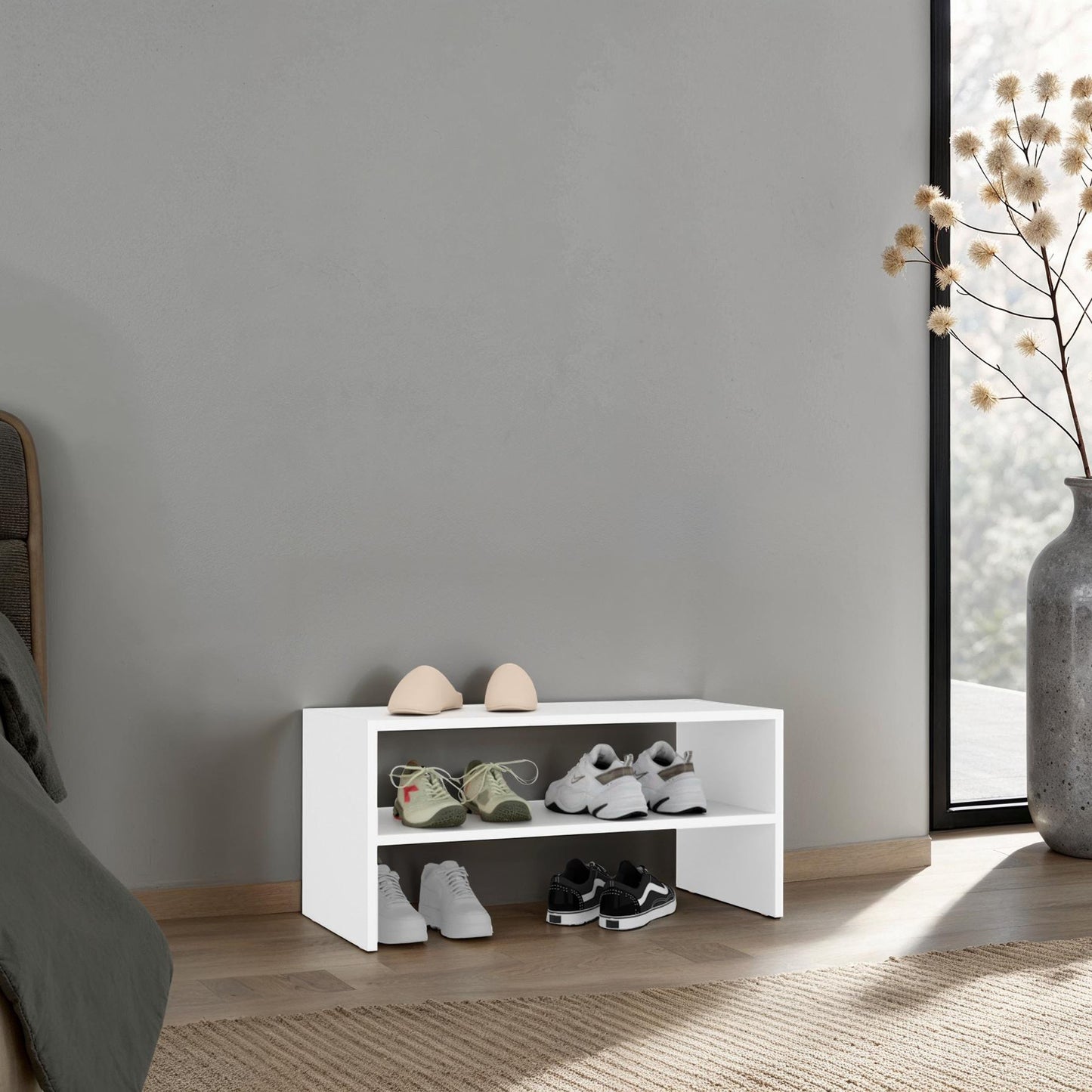 Silpa Small Shoe Rack with Three Open Shelves, Compact Modern Shoe Organizer for Entryway or Closet, 23.6” Wide