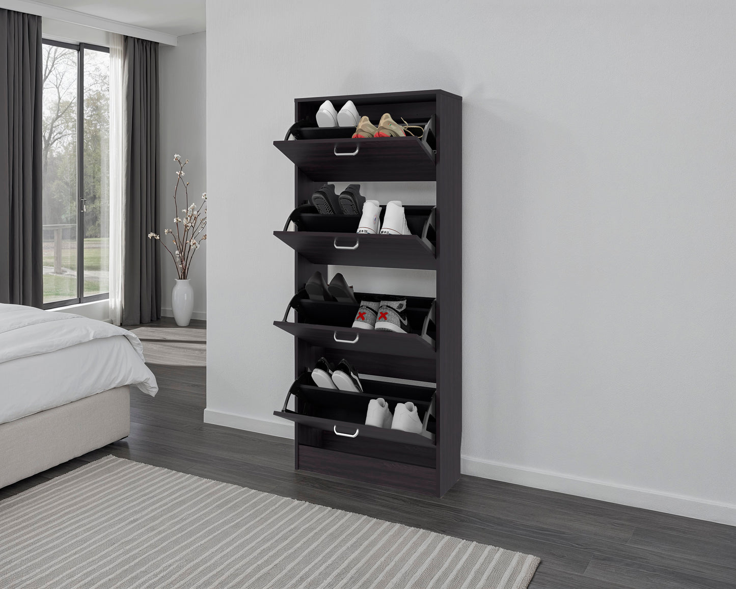 Inola 4 Door Shoe Rack Cabinet for Entryway and Home Storage, Space-Saving Shoe Organizer with Enclosed Design, Modern Style for Hallway or Bedroom Use