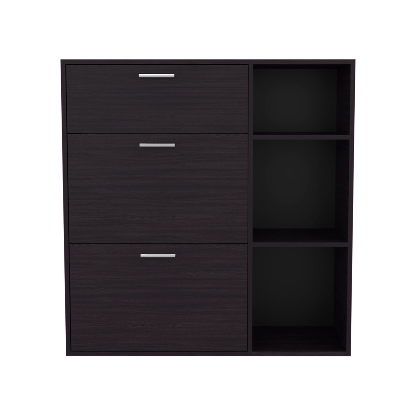 Showie 3-Door Shoe Rack with Interior Shelves And Side Shelves, One Drawer Storage Cabinet for Shoes and Accessories